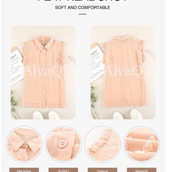 AlvaQ Women's Chiffon Blouses Long Sleeve Button Down Pom Pom Shirts Tops - Picture 2 of 3